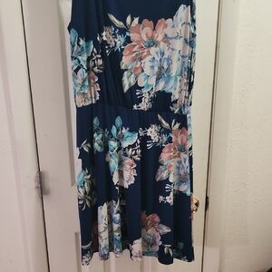 Floral Midi Dress in Blue and Pink
